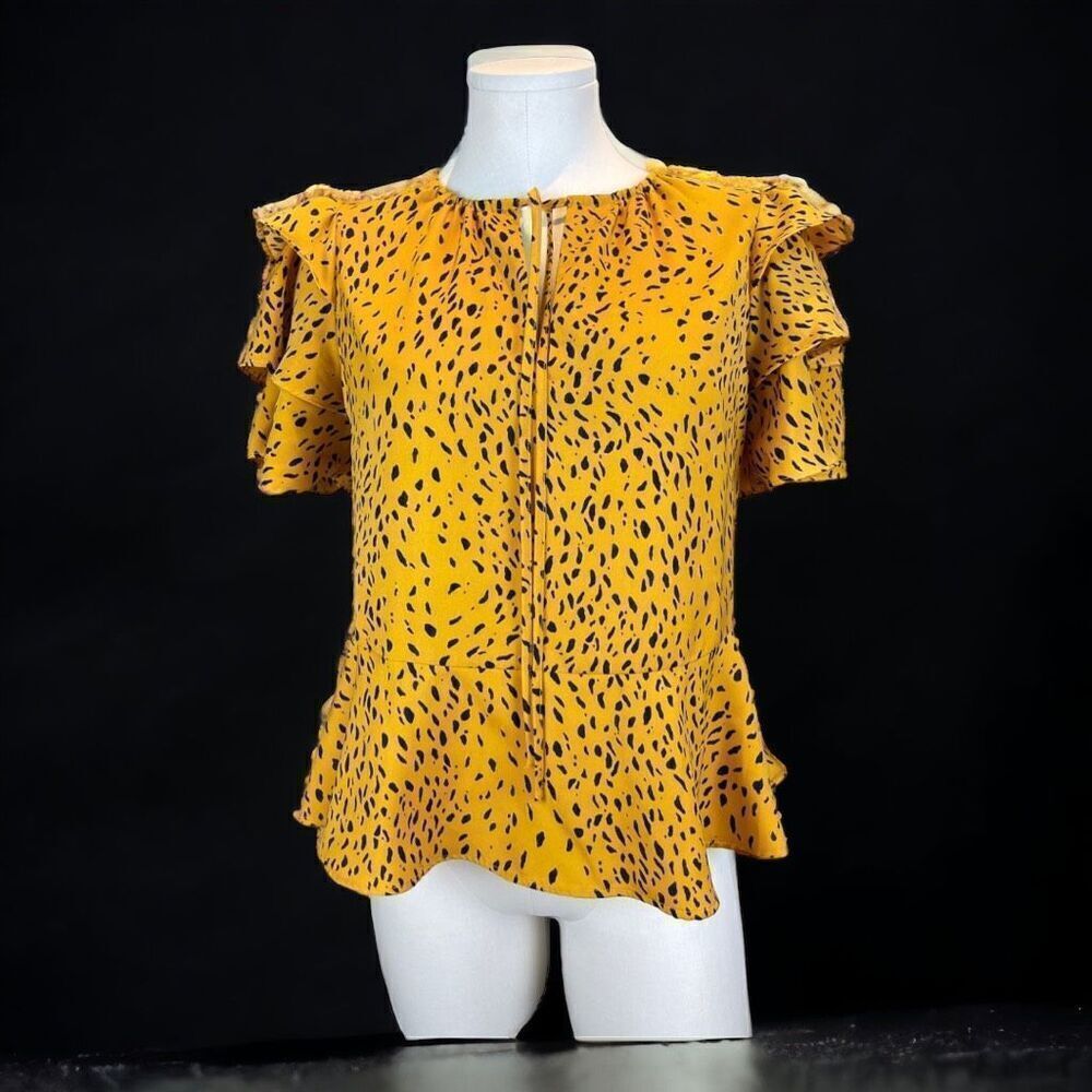 WHO WHAT WEAR Animal Print Peplum Tie Neck Blouse | Small